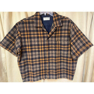 Vintage 1960s Made in California Plaid Button Front Shirt/Jacket Jackie O LG